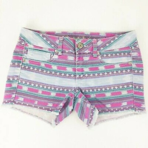 American Eagle Outfitters Pants - American Eagle Stretch Stripe Denim Shorts Serape Pink Size 8